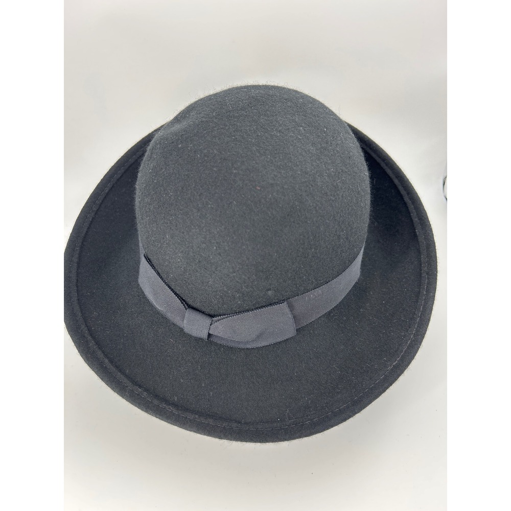 TinaToo Black 100% Wool Felt Cloche Hat with Grosgrain Ribbon Bow WPL 5923